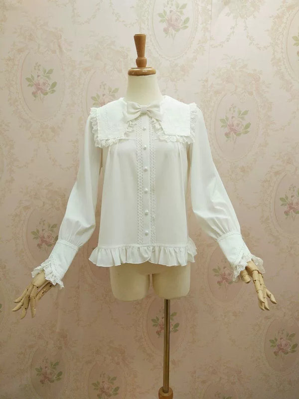 Yilia - Solid Sweet Lolita Shirt - Lace Square Neckline Innerwear