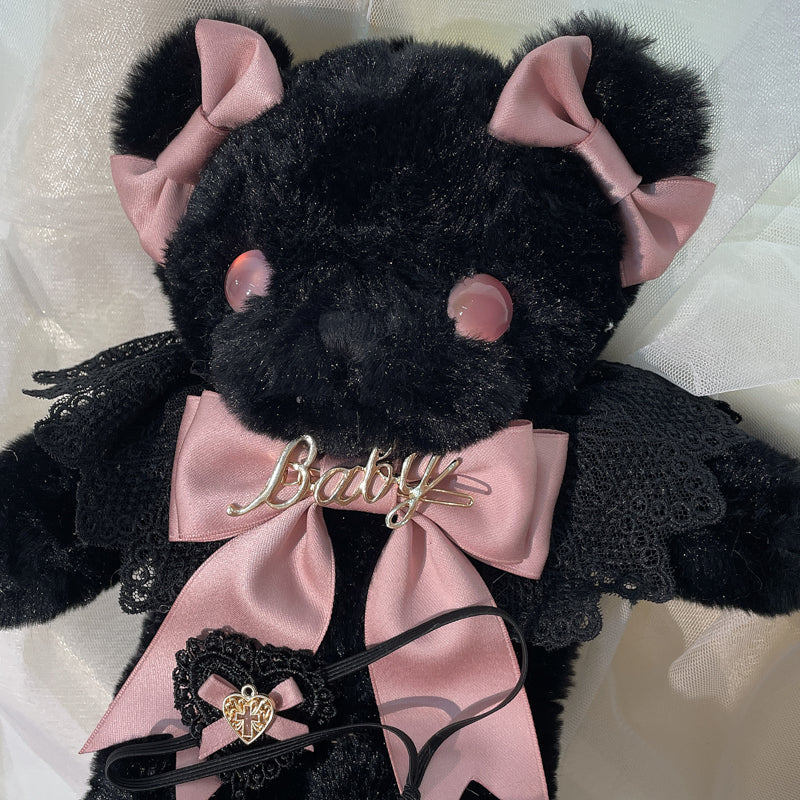 Original Handmade Design Lolita Black Eye Mask Bear Bag - Single Shoulder Black Velvet Handbag