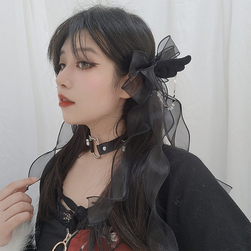 Original Mysterious Letter Subculture Hot Girl Angel Wings Cute Y2K Lolita Dark Double Ponytail Side Clip