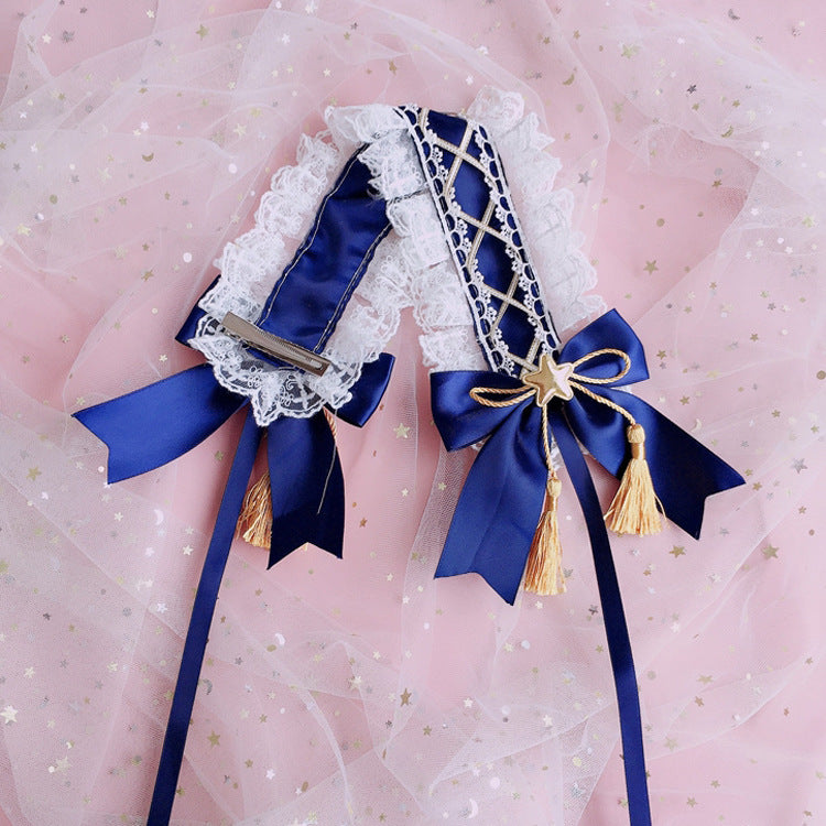 Handmade  Lolita Elegant Hairband Heavy Craft Gold Edge Bow KC Headband