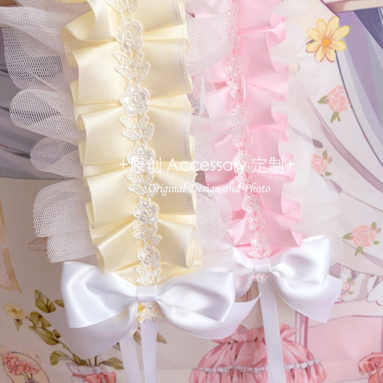 Homemade Doll-Style Lace Headband Lolita Hair Accessory Natural Color Hair Ornament Pink and White Bridal Handmade Small Item