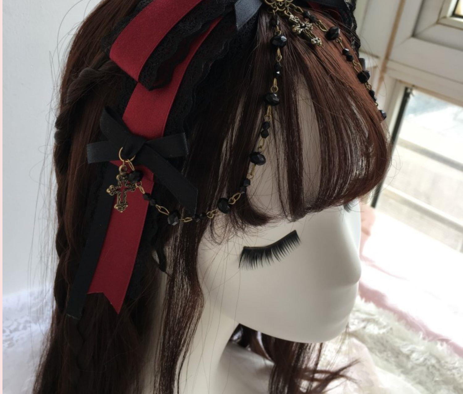 Castle Night Original Dark Wine Red Lolita Small Bow Hair Clip Lolita Hair Accessory Gothic Style KC