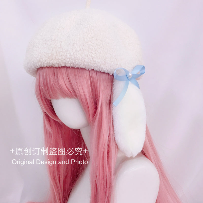 Original Design Big-Eared Dog Fluffy Beret Lolita Cute Cinnamoroll Donut Hat