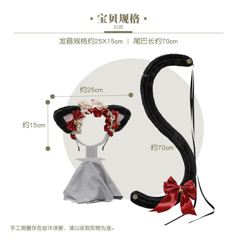 Adorable Japanese Lolita Hair Accessories Cat Girl Plush Lolita Headwear Lace Cat Ear Headband