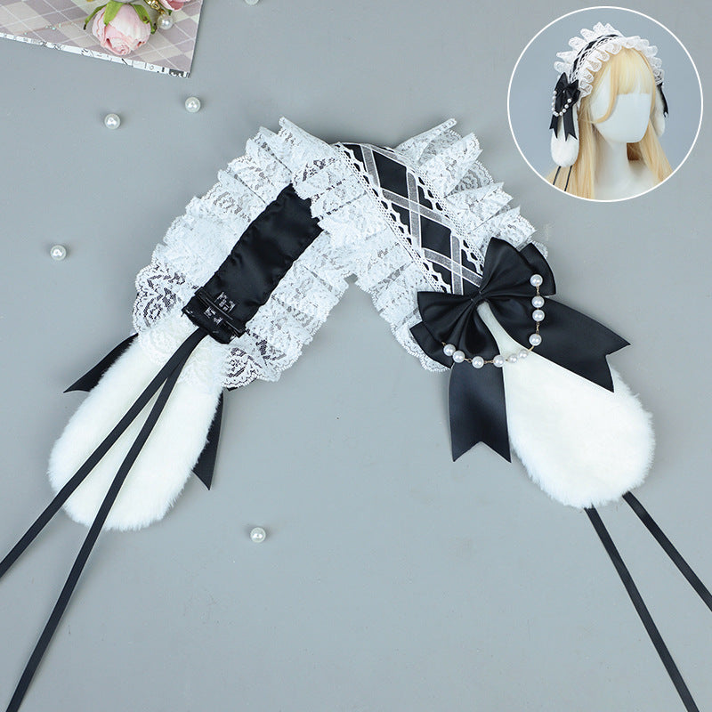 Comic Con Lolita Bunny Ear Headband Bowknot Soft Girl Style Bunny Ear Hair Accessory Anime Maid Lolita Headwear