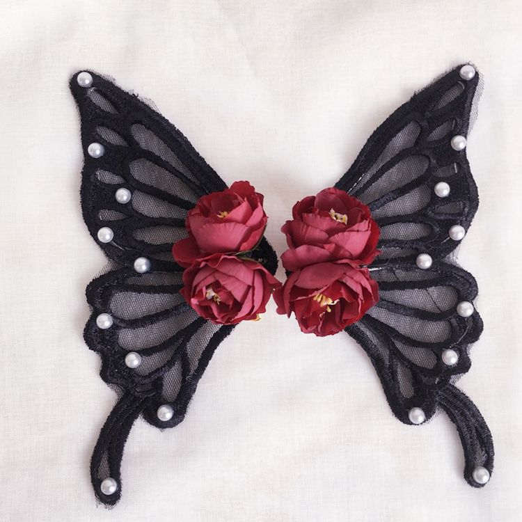 Original Handmade Lolita Lace Imitation Large Butterfly Hair Clip Pair Clip Hair Accessories Catwalk Ancient Style Hanfu Back Press