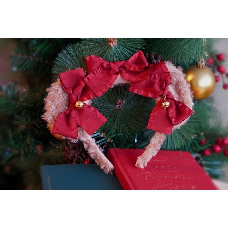 Original Handmade Lolita Bear Ear Bow Hairband - Christmas Themed Hair Accessory