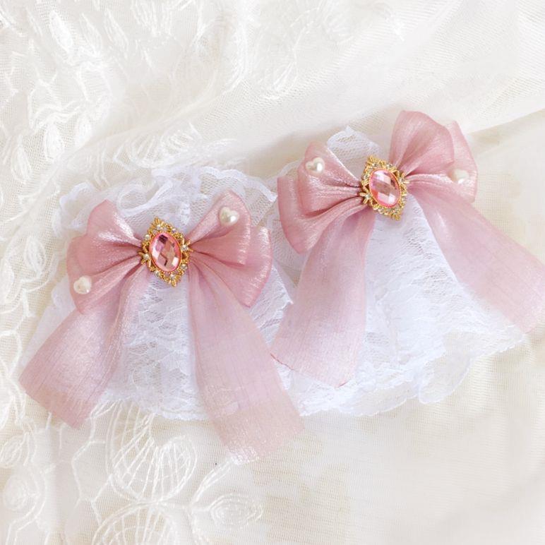 Multicolor  Sweet Lace Lolita Hair Accessories Dark Red Lolita Tulle Bow Hand Sleeves Bracelet