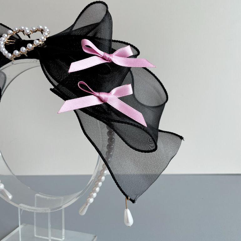 Original Handmade Ruiben Rabbit Full Color Pearl Kc Lolita Headband Organza Bow