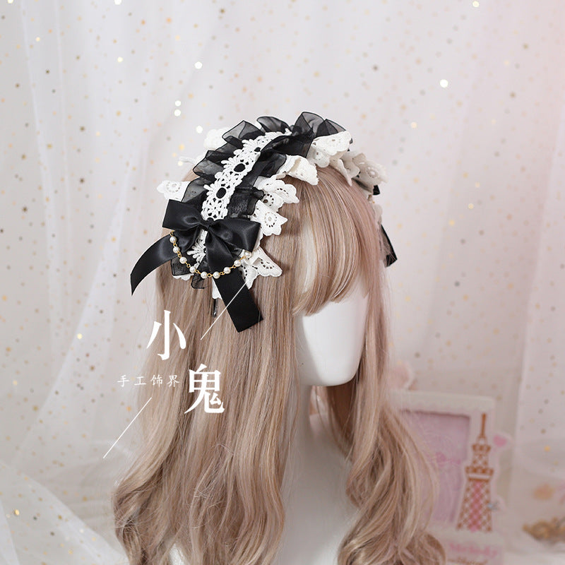 Soft Girl Hairband Lace Hair Clip Lolita Sweet Versatile Kc Bow Hair Accessory Headband