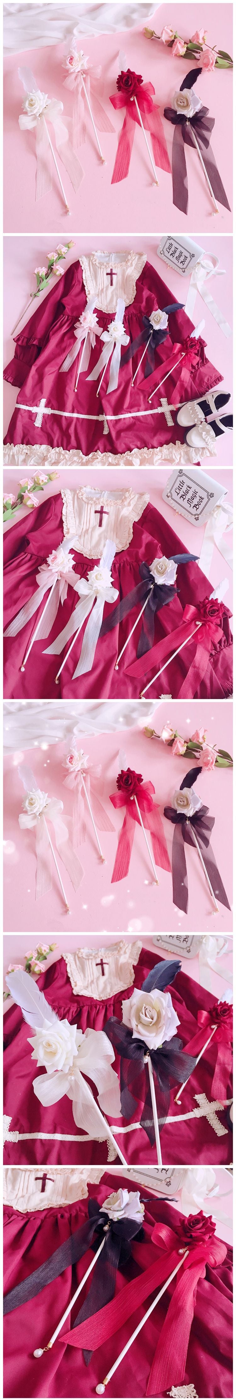 Original Lolita Tea Party Rose Flower Wand Handmade Fairy Wand Handheld Cane Staff Performance Photo Shoot Catwalk Magic