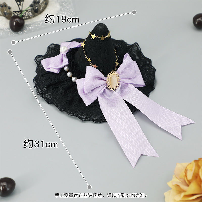 Gothic Magical Girl Hairpin Lolita Hair Accessories Halloween Comic Con Hair Clip Lace Bow Headdress Witch Hat