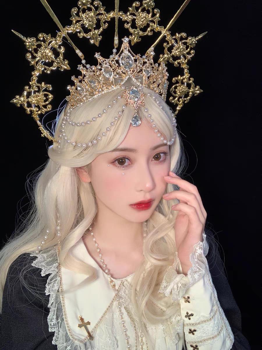 Original Handmade Lolita Virgin Mary Apollo Halo Pope Headpiece Lolita Exaggerated Fashion Show Photo Prop