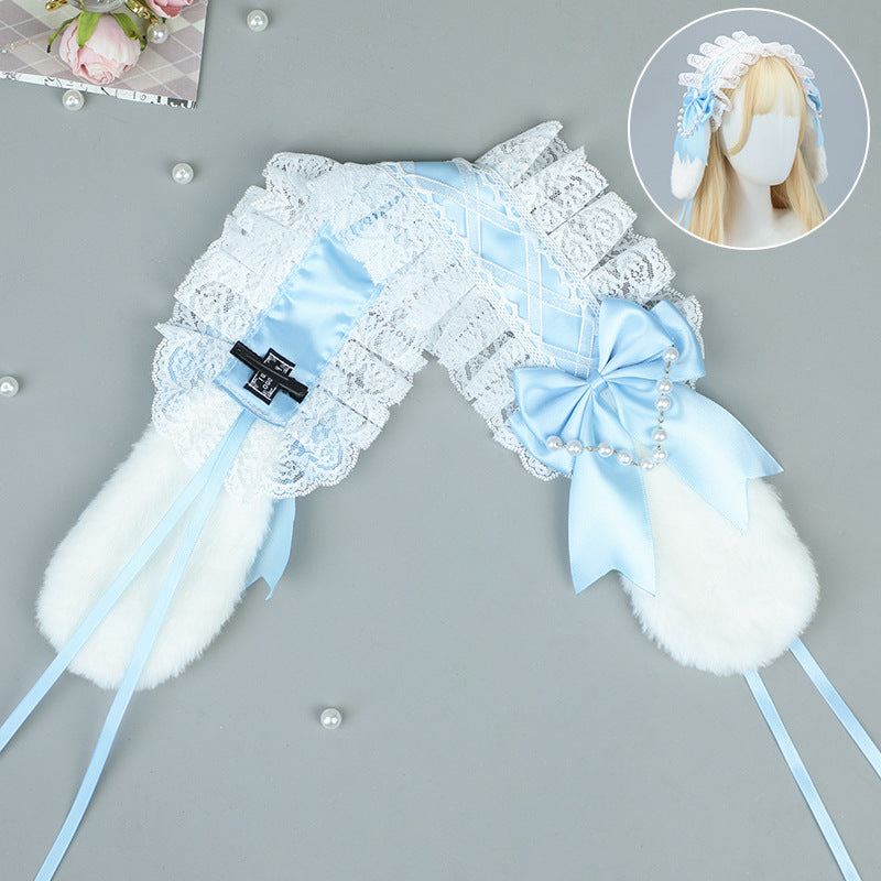 Comic Con Lolita Bunny Ear Headband Bowknot Soft Girl Style Bunny Ear Hair Accessory Anime Maid Lolita Headwear