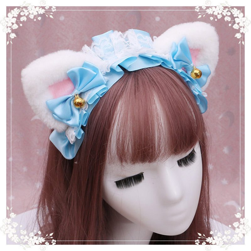 Adorable Japanese Lolita Hair Accessories Cat Girl Plush Lolita Headwear Lace Cat Ear Headband