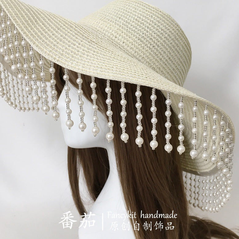 Lolita Summer Straw Hat - Han-Yang Eclectic Hanfu Tassel Retro Wide Brim Sunshade Hat