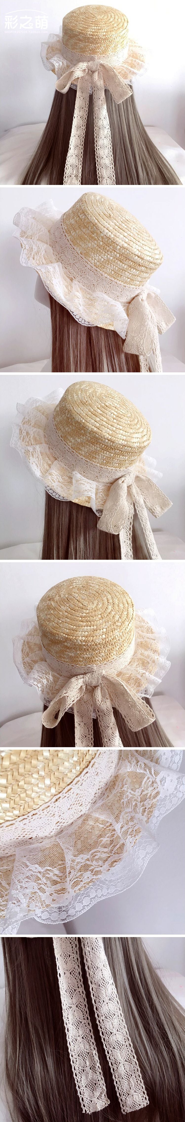 Japanese Lolita Style Handmade Mori Style DIY Basic Lace Cotton Thread Bow Ribbon Straw Hat