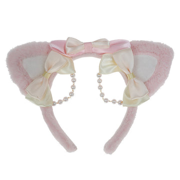 Handmade Lolita Pearl Cat Ear Headband - Bowknot Pearl Hair Accessory