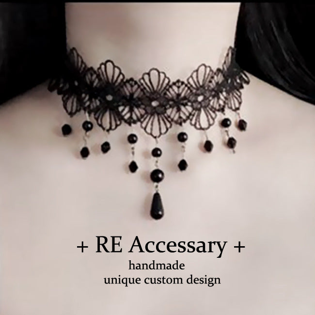 Gothic Dark Lolita Lace Necklace Y2K Harajuku Subculture Black Cross Choker