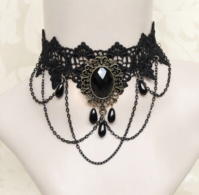 Gothic Dark Lolita Lace Necklace Y2K Harajuku Subculture Black Cross Choker