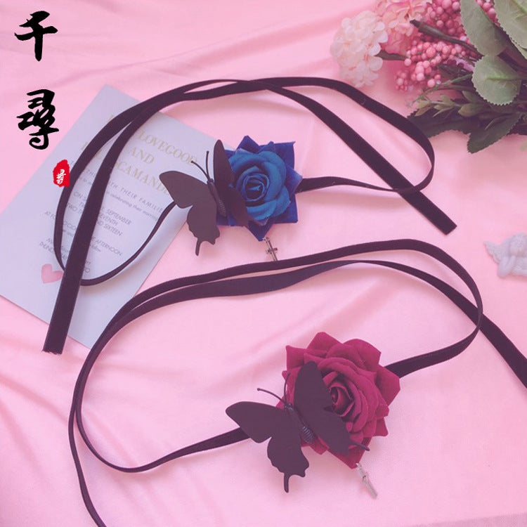Lolita Single Eye Mask - Butterfly Rose Gothic Dark Style