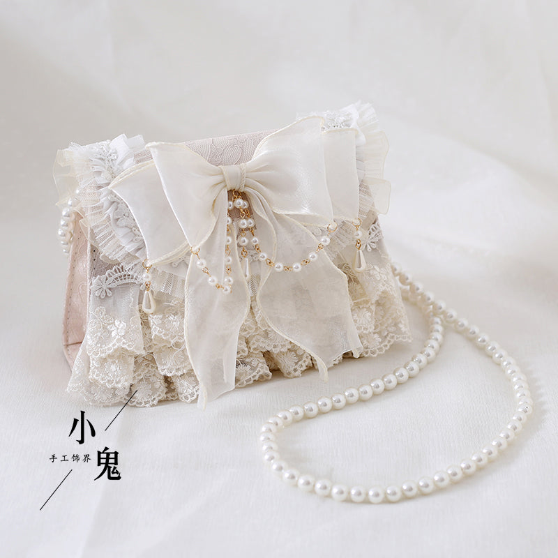 Original Lolita Gentle Girl Lolita Elegant Tea Party Handbag Natural Color Lace Chain Crossbody Bag