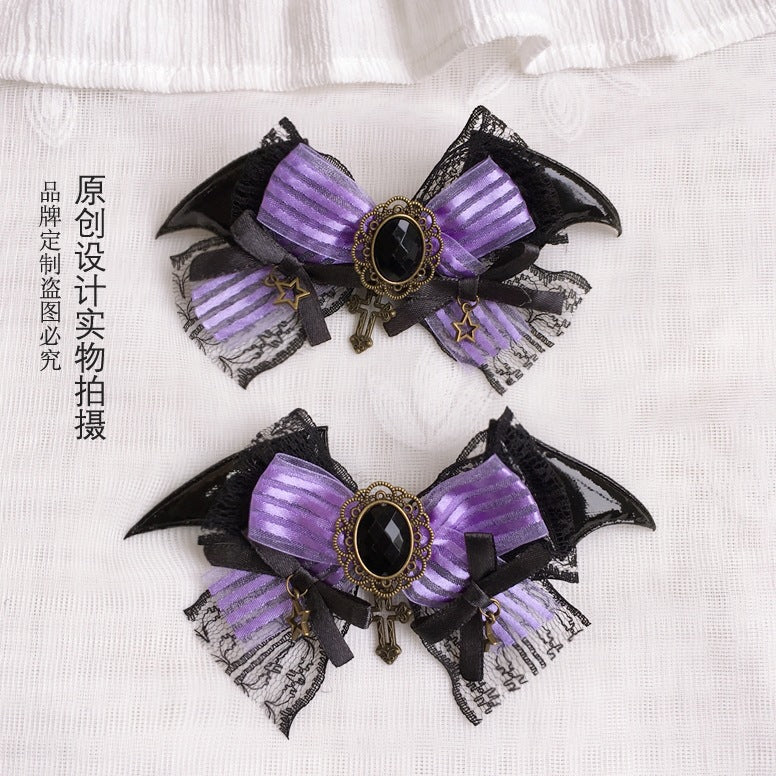 Halloween Witch Night Dark Gothic Lolita Accessories Bowknot Animal Ears KC Black Purple Arm Sleeves