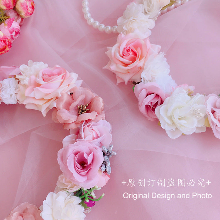 Forest Style Lolita Fairy Ribbon Flower Headband Wreath Lolita Kc Hair Accessories Mesh Bow Hair Clip Hair Ornament