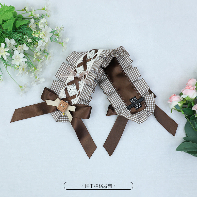 Hair Accessories for Women In Stock Handmade Fashion Accessories Red Brown Sweet Lace Bow Lolita Headband