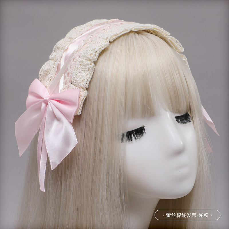 Cute Ribbon Japanese Lolita Maid Headwear Lolita Headband Cosplay Bunny Ears Lace