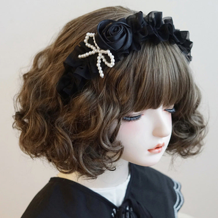 Original Handmade Satin Bow Hairband Lolita Girl Black Bow Hair Accessory