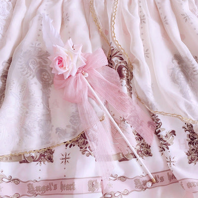 Original Lolita Tea Party Rose Flower Wand Handmade Fairy Wand Handheld Cane Staff Performance Photo Shoot Catwalk Magic