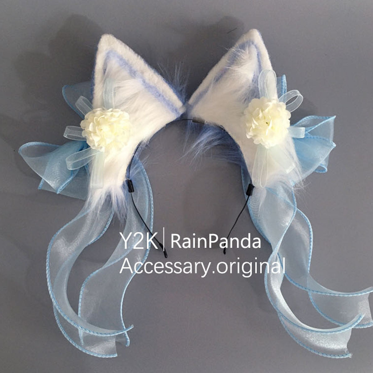 Gorgeous Handmade Lolita Elements Ancient Style Chinese Style Hanfu Hair Accessories Artificial Flower Plush Animal Ear Headband Bow Cat