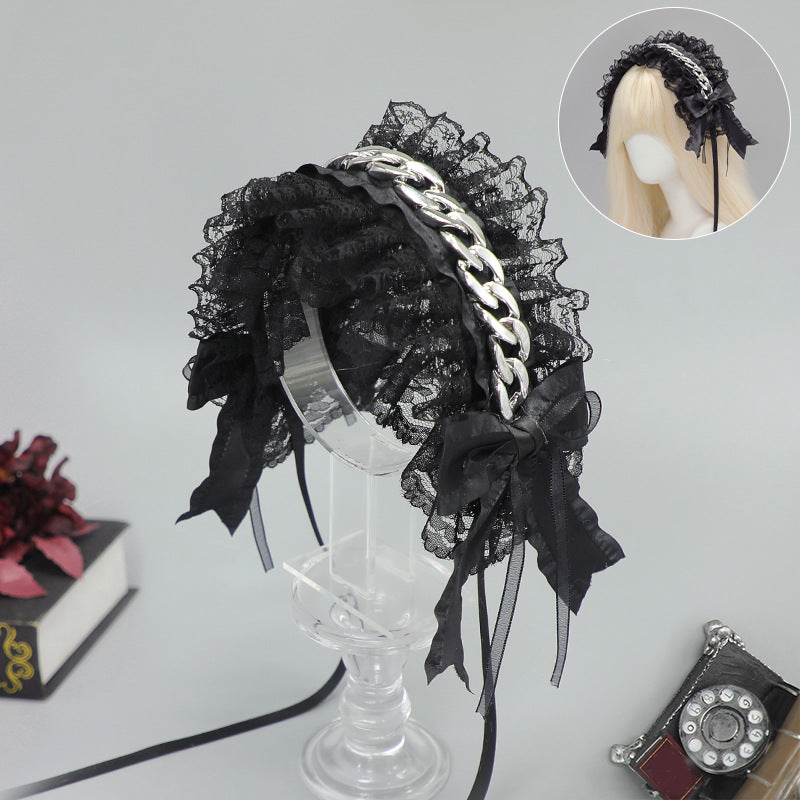 Metal Chain Harajuku Style Hot Girl Headband Lace Japanese Style Lolita Hair Accessories Punk Dark Subculture Niche Hair Accessories