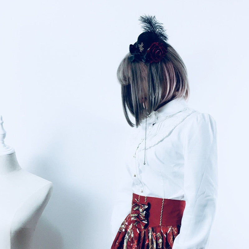 Rose Flower Rabbit Vintage Gothic Small Hat Dark Lolita Small Hat Hair Clip Vintage Photo Accessories