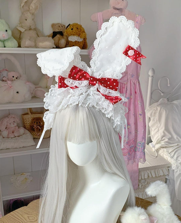 Roji Roji - Kawaii Lolita Bunny Ear Hairband - Polka Dot Bow Headwear
