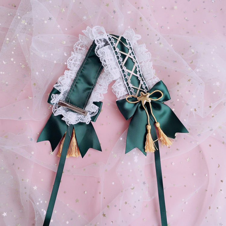 Handmade  Lolita Elegant Hairband Heavy Craft Gold Edge Bow KC Headband