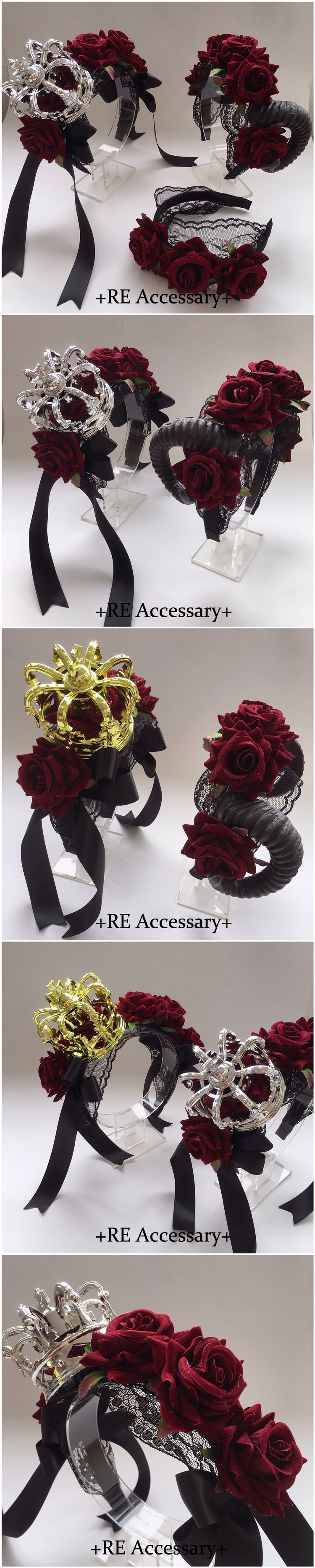 Christmas Gothic Crown Red Rose Headband Lolita Ribbon Hair Accessory Vintage Festival Party Veil Accessory