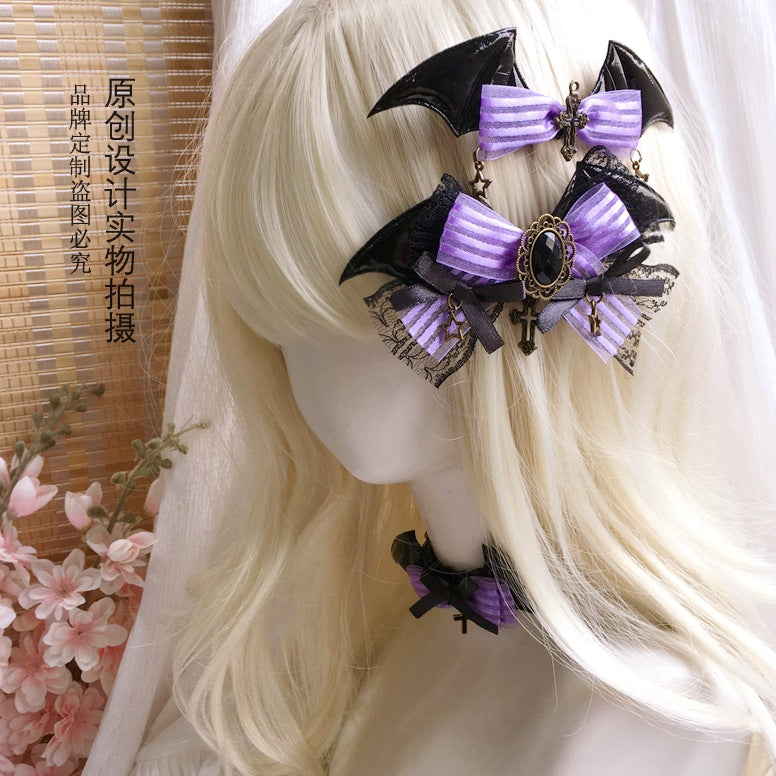 Halloween Witch Night Dark Gothic Lolita Accessories Bowknot Animal Ears KC Black Purple Arm Sleeves