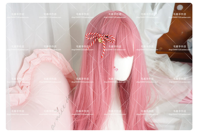 Cute Girl Red and White Striped Bell Bow Hair Clip Lolita Side Clip Hair Accessory  Hair Ornament Hanfu