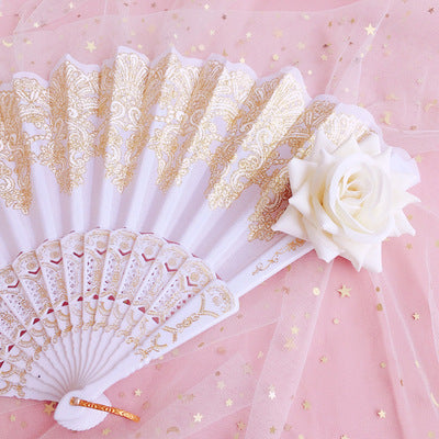 Lolita Handmade Bridal Lace Gold Stamping European Style Gorgeous Gothic Vintage Tea Party Comic Exhibition Photo Folding Fan