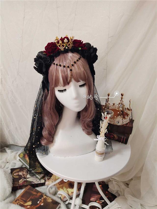 Gothic Lolita Headband Crown Horn Lolita Hair Accessory Dark Witch Luxurious Kc Veil