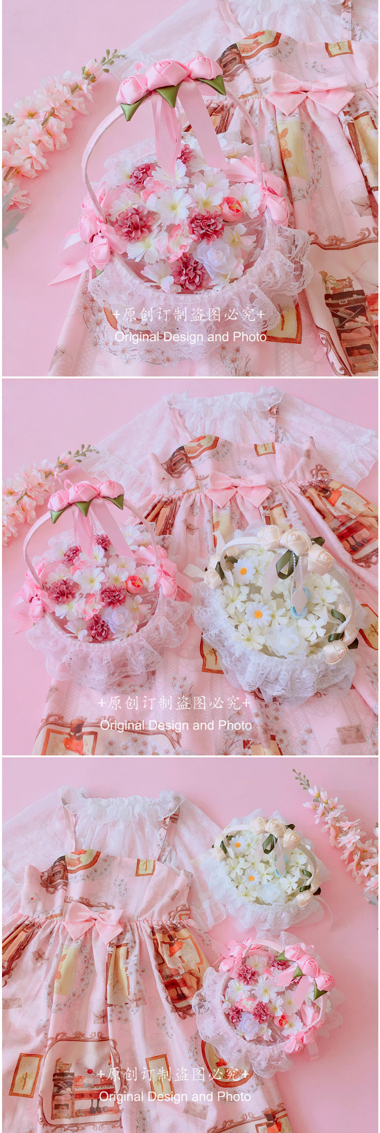 Lolita Rattan Picnic Basket Bow Lace Flower Basket CLA Flower Basket Ins Picnic Basket