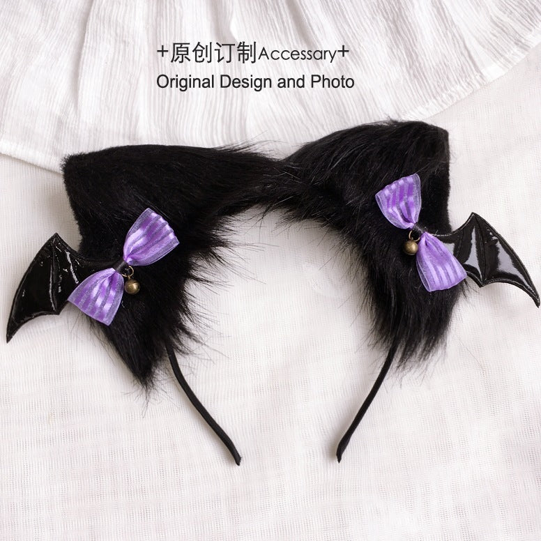Halloween Witch Night Dark Gothic Lolita Accessories Bowknot Animal Ears KC Black Purple Arm Sleeves