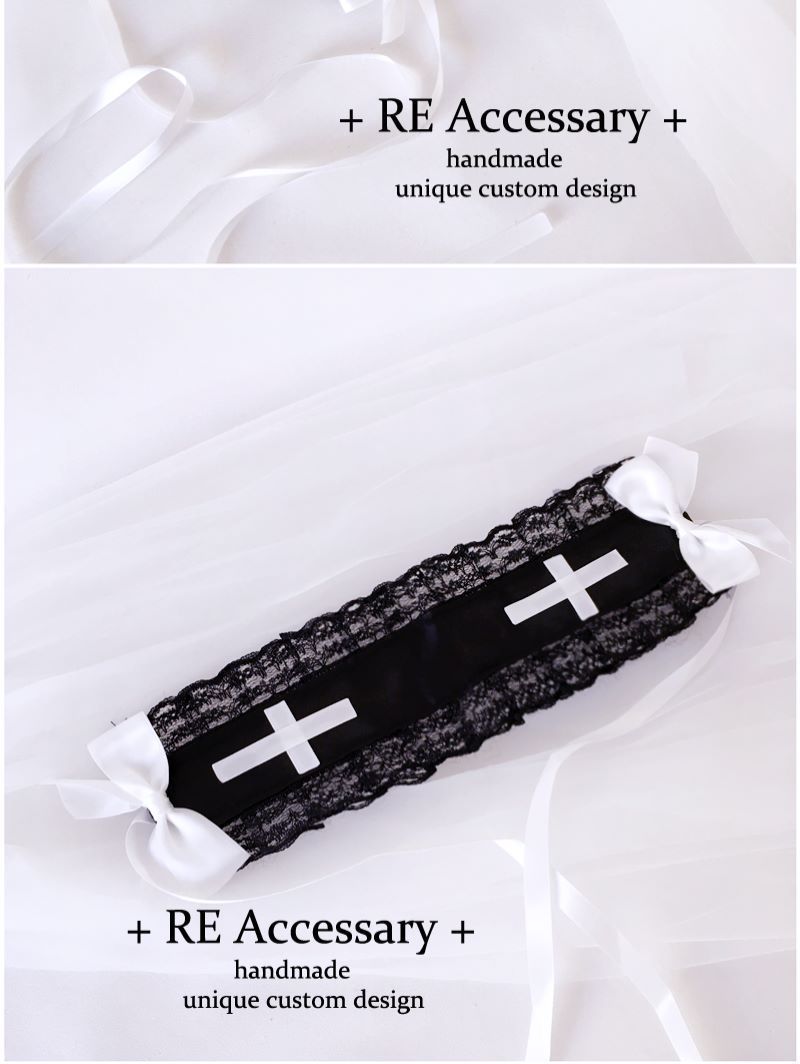 Handmade Original New Lolita Dark Night Saint Church Cross Embroidery Shiny Rhinestone Shawl Veil