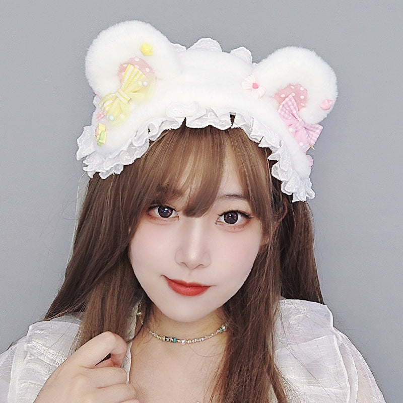 Lolita Japanese Style Girl Hair Accessories Cat Ear Hair Ornament Bow Hair Clip Plush Polka Dot Hairpin Cat Ear Headband