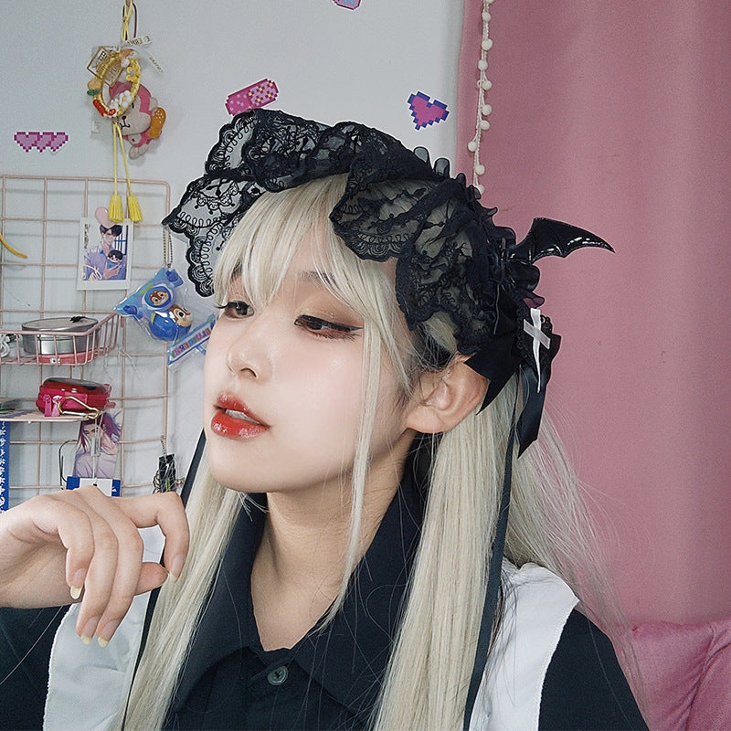 Handmade Dark Lace Bow Veil Hair Clip Lolita Gothic Hair Accessory Girl Mesh Bnt Headband