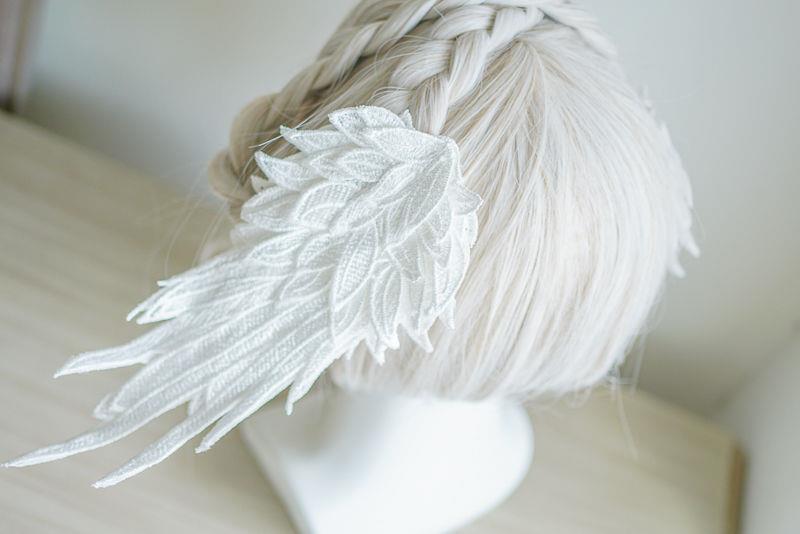 Original Design Angel Wings Lolita Feather Black and White Two-tone Embroidered Hair Clip Styling