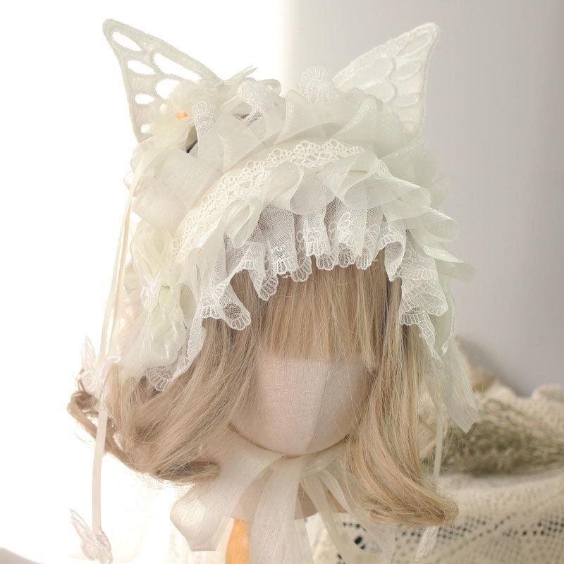 Original Design Milky White Color Small Item Miss Fu La Lolita Wedding Hairband KC Large Butterfly Hair Accessory