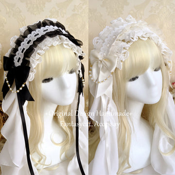Fanmao Original Lolita White Nun Veil Headscarf Wedding Lolita Headwear Pearl Hairband